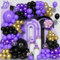 Ousuga Palloncini Nero Viola, 130Pezzi Neri Viola Chiaro Arco Palloncino Kit Oro Viola Metallico Coriandoli Ragazze Donne Compleanno Matrimonio Anniversario Fidanzamento Laurea Valentino Decoration