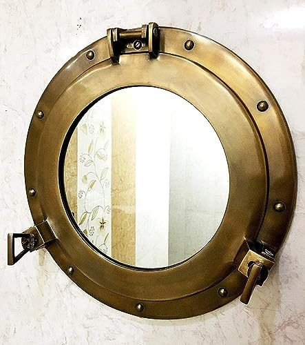 Oblò in ottone anticato con motivo nautico, 38,1 cm, per finestre e pareti