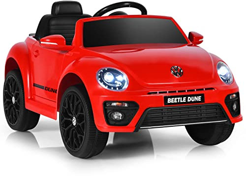 COSTWAY Volkswagen Beetle Voiture Électrique 12V Enfants avec Télécommande 2,4G, Véhicule Electrique avec Lumières & Musique, Démarrage Lent, Charge 30kg pour Enfants de 3-8 Ans (Rouge)