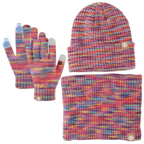 auvstar Kinder Wintermütze Schal Handschuhe Mütze Set,Jungen Strickmütze Loop Schal,Warme Weiche Wintermützen für Kleinkind,Beanie Hut Handschuhe Runder,Mädchen Winter Beanie Set (Farbe)