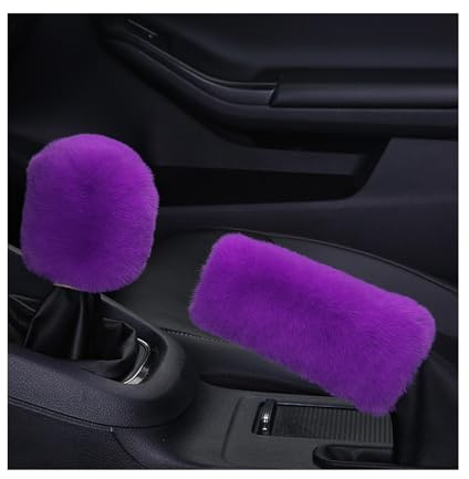 Ziciner 2 Stück Plüsch-Auto-Schaltknauf-Abdeckung & Handbremsenabdeckung, bequemer, rutschfester Auto-Schaltknaufschutz, flauschig, warm, Handbremsgriff-Abdeckung, Innendekoration, Autozubehör