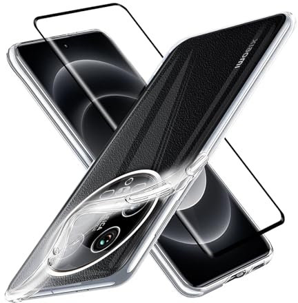 KUSINHOKA Case Compatible with Xiaomi 14 Ultra 5G + 1 Pack Screen Protector,Ultra Transparent,Drop Proof,Anti Scratch Thin Slim Soft TPU Silicone Clear Cover,Transparent