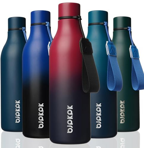 BJPKPK Insulated Water Bottles, 25 oz Stainless Steel Metal Water Bottle with Strap, BPA Free Leak Proof Thermos, Mugs, Flasks, Reusable Water Bottle for Sports & Travel,Charming Red