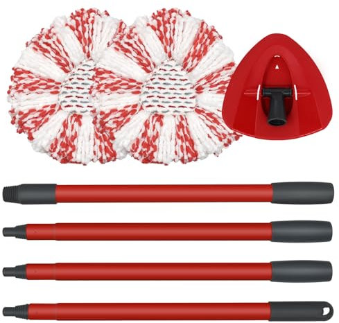 DLAIMI Spin Mop Cabeza de Repuesto y Base Compatible Con Vileda Turbo 3 en 1 - Microfibra Triangular Con Mango 30-58 Pulgadas