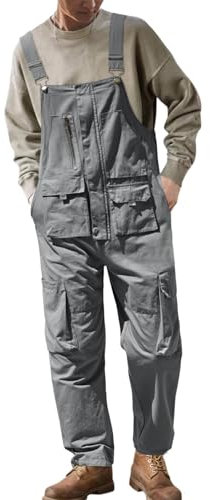 ZsaeSM Tuta da lavoro da uomo, vestibilità ampia, con bretelle regolabili, con tasche per attrezzi, Ag003-grigio, Small