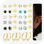 JeweBella 13Paar Ohrringe Chirurgenstahl für Damen Mädchen Hypoallergen Zirkonia Opal Moonstone Medizinische Ohrstecker Set Gold/Silber Ohrringe Creolen Helix Knorpel Ohrringe für Mehrere Piercings