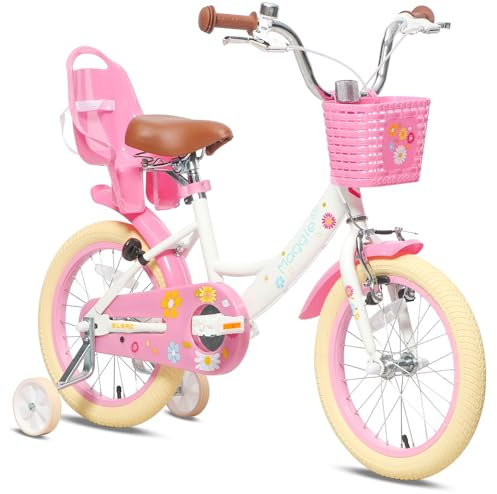 Glerc Maggie 14 Zoll Mädchen Fahrrad Alter 2 3 4 5 6 7 Jahre, Kinder und Kleinkinder Prinzessin Fahrrad Barbie Fahrräder mit Puppe-Sitz & Korb & Stützräder für Geschenk, Rosa bis Weiß