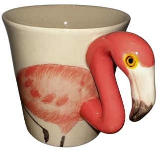 Handmade Ceramic Animal Mug, Flamingo Design - Unique, Hand-Painted Coffee Cup with Fun 3D Handle - Durable & Dishwasher Safe - Cute Autumn Mugs, Ideal Christmas & Birthday Gift for Animal Lovers