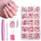 False Nails - 240 Pcs Square Press on Nails French Tip Nude Color False Nail Kit - Full Cover Stick on Nails French Nail Art Manicure Spring Summer Decorations