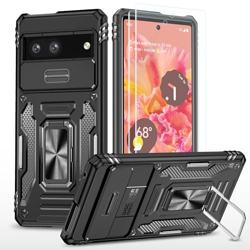 YmhxcY For Google Pixel 7 Case, With [Screen Protector Film*2] 360° Rotate Metal Stand,Slide Camera Cover,Sturdy Case[Military Grade] For Google Pixel 7-Black