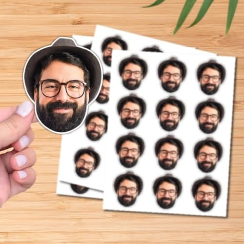 100 adesivi personalizzati per il viso, impermeabili, adesivi personalizzati, adesivi per bambini, compleanni, bomboniere, matrimoni, foto di animali domestici, per tazze, bottiglie d'acqua (6 cm)