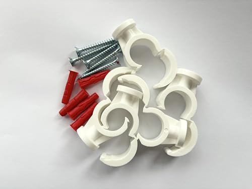 22 mm Rohrschellen, weiß, Talon-Rohrschellen, Schnellverschluss, einzelne QS22-22 mm, einzelne Scharnier-Rohrschelle – 5 Rohrschellen, 5 Schrauben und 5 Dübel.
