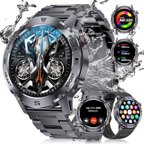 LIGE Smartwatch Uomo con Chiamate (3 Bande), 1,43 AMOLED 400mAh Orologio Smartwatch Uomo per Android iOS, Impermeabile IP68 Fitness Watch con 123 Modalità Sportive, Sonno/Cardiofrequenzimetro, Nero