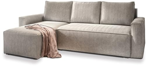 Masseno Ecksofa POTARO mit Schlaffunktion L-Form, Sofa mit Bettkasten, Wohnzimmersofa, Couch, Soffa, Bettsofa, Couchgarnitur- Creme, POSO 100
