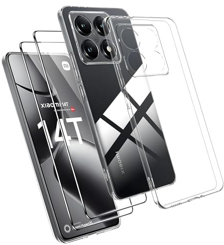 Effcotuo Custodia per Xiaomi Mi 14T 5G Cover con 2 Pellicola Protettiva Vetro Temperato Case Trasparente Protettiva in Silicone TPU Custodia