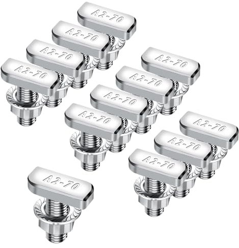 Tornillos de Cabeza de Martillo M8 x 20 Acero Inoxidable A2-70, 12 Piezas Martillo Perno en T M8 con Tuercas de Bloqueo Tuercas de Brida, Tornillos para Invernadero para Rieles de Montaje Fotovoltaico