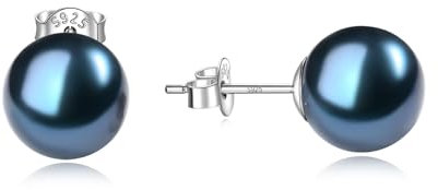 YAMI Süßwasser Perlenohrringe, Perlenohrringe Silber 925, Blau/Weiß/Schwarze Damen Ohrringe Perlen, 6-12mm Perlen Ohrringe 925 Silber, Ideal als Geschenk, Geeignet für Verschiedene Anlässe