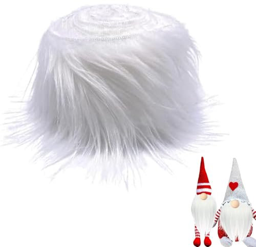 Tissu Fabric Furry Fausse Fourrure Bandes Prédécoupées,Tissu en Fausse Fourrure Duveteuse pour Loisirs Créatifs,Patch en Peluche Synthétique à Poils Longs pour Couture et Bricolage (Blanc,5cmx1,5m)