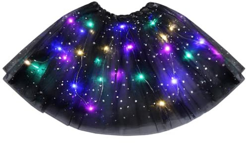 AYBUY Tüllrock Damen LED Tütü Erwachsene, Tutu mit Futter, Erwachsen Teenager Tutu Party für Fasching Karneval Ballett Dress Halloween Kostüm Karneval Motto Party, 40CM (Schwarz)