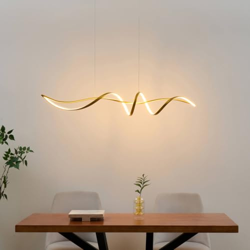 KOSILUM – Große Hängeleuchte Spirale, goldfarben, 120 cm lang – Lybella – Licht warmweiß Beleuchtung Wohnzimmer Schlafzimmer Küche Flur – 21 W – 2712 lm – integrierte LED – IP20