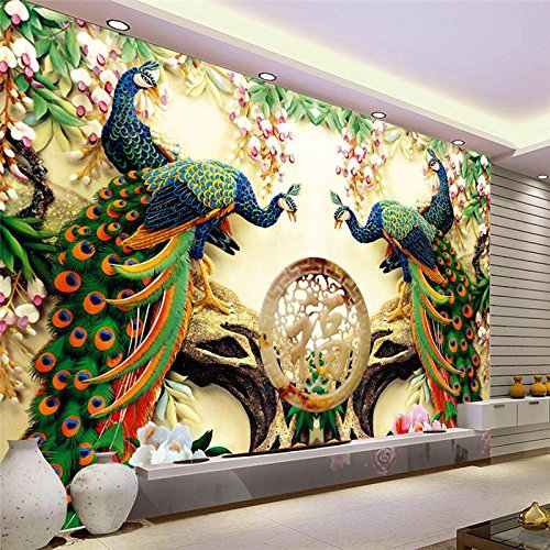 ZYCAFJ 3D Wallpaper Mural Peacock Flowers Wall Poster Abstract Art Photo Wallpaper Non-Woven 3D Effect Wallpaper Mural Decoration for Bedroom Living Room Corridor