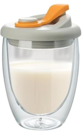 Taza de café de vidrio de doble pared aislada, taza de viaje transparente de 350 ml con tapa para café, té, leche, latte, jugo, taza de cerveza térmica para bebidas frías y calientes, vasos de postre