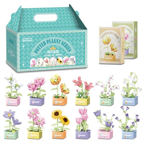 12 Pcs Mini Fleurs Blocs de Construction de Plantes Succulentes, Blocs de Construction Fleurs Artificielles, Fleur Plante Collection Bâtiment Bloc Jouet, DIY Activité Manuelle pour Adultes Enfants