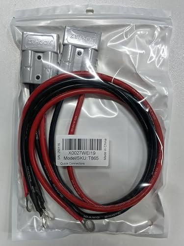 GTIWUNG 2 Pièces Connecteur Batterie, Déconnexion Rapide de Batterie 50A 600V avec Fil de 50cm 10 AWG avec Cosses à Anneau Fil de Cuivre pour Moto Auto Camion
