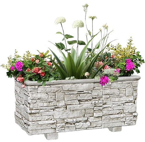 Garden Pley - Maceteros Grandes Exterior - Jardineras Exterior Grandes de Hormigon, Jardinera Rectangular de Lajas Decorativas, 90 x 42 x 39 cm. (1, Ceniza)