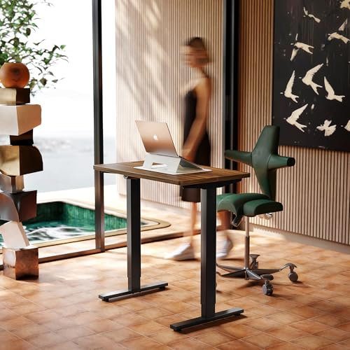 HUANUO 80 cm Electric Standing Desk Adjustable Height, 4 Memory Height Settings, Sit Stand Up Desk for Home Office & Computer Workstation, Black Walnut