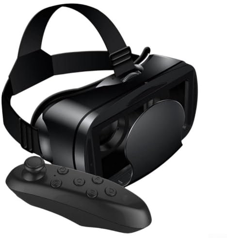 VR Headset with Controller for Smartphones, 3D Virtual Reality Glasses with Eye Protection, Adjustable Strap, Wide Compatibility for Mobile Games & Movies(Black)