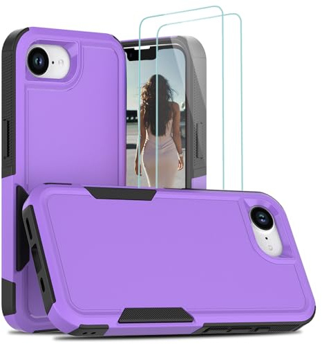 Jeylly 3 in 1 Case for iPhone 16E/17E, with [2 Pack HD Screen Protector], Shockproof Hard PC+Soft TPU Hybrid Bumper Non Slip Anti Scratch Rugged Phone Cover for iPhone 16E/17E 6.1'', Purple