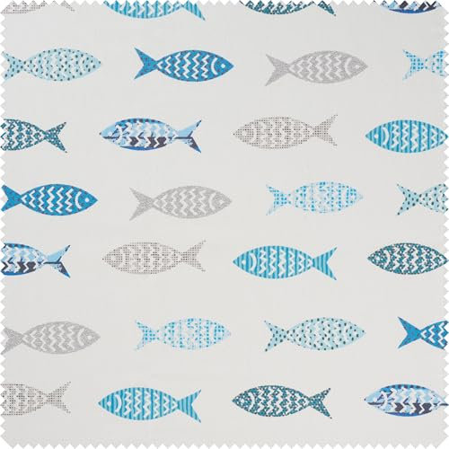 Globaltex Baumwoll-Stoff Fische, Acryl beschichtet, 140 cm breit, Meterware - für kreative Projekte, Basteln und Näharbeiten