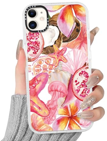 Yoedge Handyhülle für iPhone 11 Hülle mit Hibiskus Blumen Muster | Aesthetic Meerestier Sommer Bunt Design Case Mädchen Geschenk Schutzhülle, Transparent Silikon Kratzfest Cover, Rosa 01