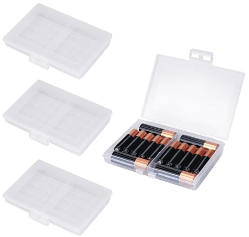 Linkidea 4 Pack Waterproof AAA Battery Organizer Box, Travel Storage Case Holds 10 AAA and AA Batteries, Portable & Durable Container for Home/Camping (Clear)