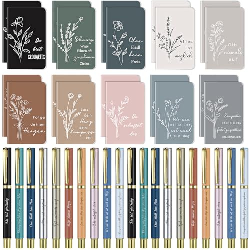 Nezyo Dankeschön Geschenkset für Kollegen Lehrer Erzieherin, 20 Sets | Inspirierende Notizbücher, mit Spruch, Mini Taschennotizbuch, Motivierender Kugelschreiber, für Weihnachten und Büro
