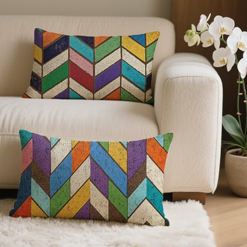 Outdoor Kissen 30x60 cm 2 Stück, Farbe Kissenbezug Rechteckig 30x60 Dekorative Kissenhüllen Wetterfest Sofakissen, Geometrie Kissenbezüge Samtkissen Dekokissen für Sofa Garten Deko 2er Set Q-811