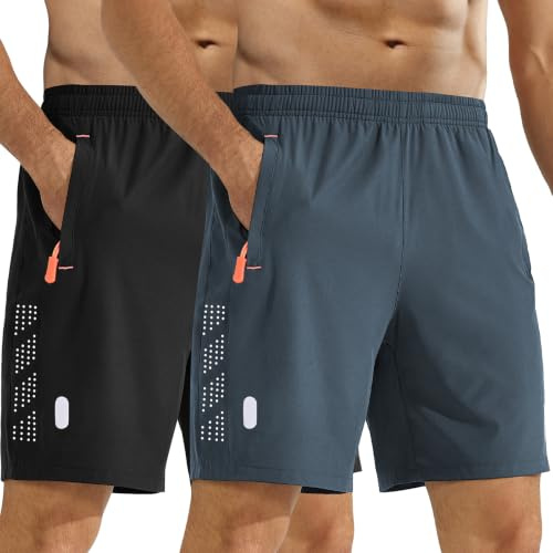 Zoofly Sporthose Kurze Herren Atmungsaktive Lauf Fitness Hosen Kurze Dry Fit Gym Shorts Jogging Funktionsshorts Mit Reißverschlusstaschen Pack of 2