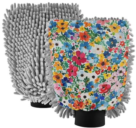 Peinture à l'huile avec fleurs colorées - Gant de lavage anti-rayures pour voiture - Éponge de nettoyage