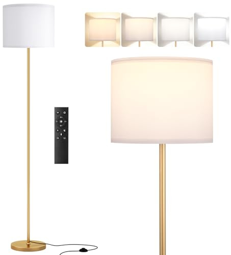PreeOtti Gold Standing Lamp for Bedroom with Remote,Dimmable Simple Design Stand Up Lamp for Office Reading(9W Bulb Included)