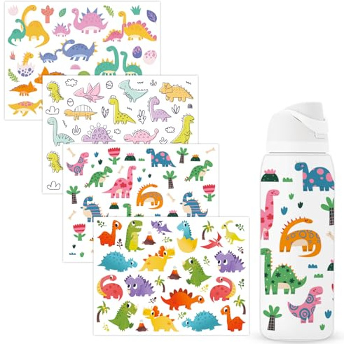 BOXOB 4 Sheets Dinosaur Stickers for Owala Bottle, Colorful Dinosaur Decals Transfer Stickers for Owala Water Bottles Glass Cups Accessories Fun Kids Craft Decal Decorate