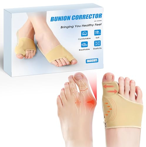 EASICUTI 2 Paar Hallux Valgus Korrektur, Zehenspreizer mit Hallux Valgus Schiene & Gelkissen, Schmerzlindernde Bandage für Herren und Damen, Rutschfeste Socken für Tag und Nacht Support, Beige
