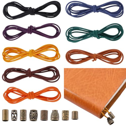 CRASPIRE 16Pcs 8.8 Yard Elastic Bands Polyester Stretch Rubber Cords | for TN Traveler Notebook Replacement with 8 Decorative Toggles DIY Repair Insert Refill for Leather Journal Bookmark Making