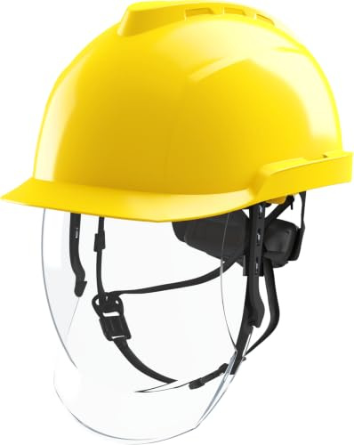 MSA V-Gard 950 Bauhelm - unbelüfteter Schutzhelm mit Visier für Baustelle & Elektriker - Helm nach DIN EN 397 für die Arbeit
