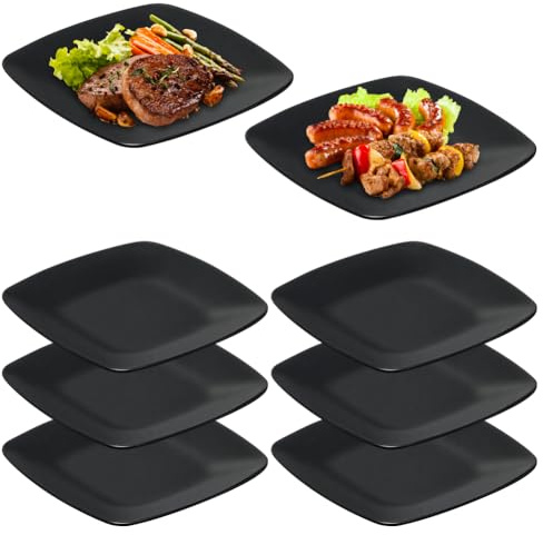 RANJIMA Groß Teller 6er Eckig Dessertteller, Speiseteller Schwarz Camping Teller Picknickteller, Vorspeisen Teller Snack Antipasti Mezze-Teller, Für Dessert, Kuchen, Sushi, Salat, Antipasti