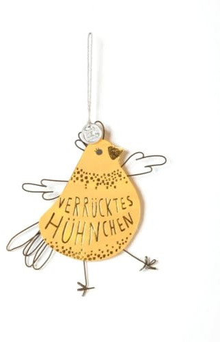 Good old Friends Crazy Chick Verrücktes Hühnchen – Origineller Osteranhänger aus Draht & Pappe – Modernes Küken für Osterzweige & Fensterdeko – Kleiner Glücksbringer & Ostergeschenk