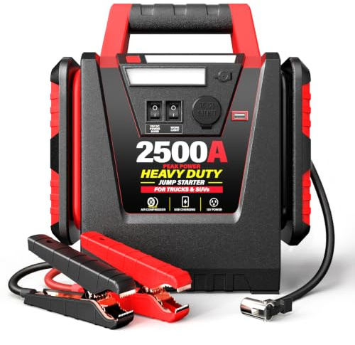 MyAnts Avviatore di Emergenza per Auto 2500A con Compressore 150 PSI, Avviatore Batteria Auto e Moto 12V (Motori Benzina/Diesel fino a 8.0L), Starter Auto Portatile, Jump Starter 20000mAh, LED 500LM