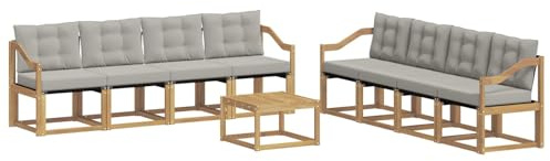 vidaXL Outdoor-Sofagarnitur mit Kissen 9 pcs Weiß und Hellgrau, Moderne Garten-Couch, tolles Set für Bequeme Lounge, langlebige Möbel, stylische Terrasse