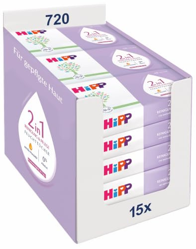 HiPP 2in1 Reinigung & Pflege Feuchttücher, 720 Stück (3 x 240), mit Bio-Mandelöl, ohne Alkohol (0%), besonders hautverträglich ab dem 1. Lebenstag, ideal für senslible Babyhaut