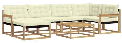 vidaXL Outdoor-Sofagarnitur 7 pcs Weiß und Creme 79 x 79 x 37 cm, Modernes Garten-Sofa-Set, langlebige Loungemöbel, stylische Terrassensitze, wetterfeste Schaumkissen, Akazienrahmen